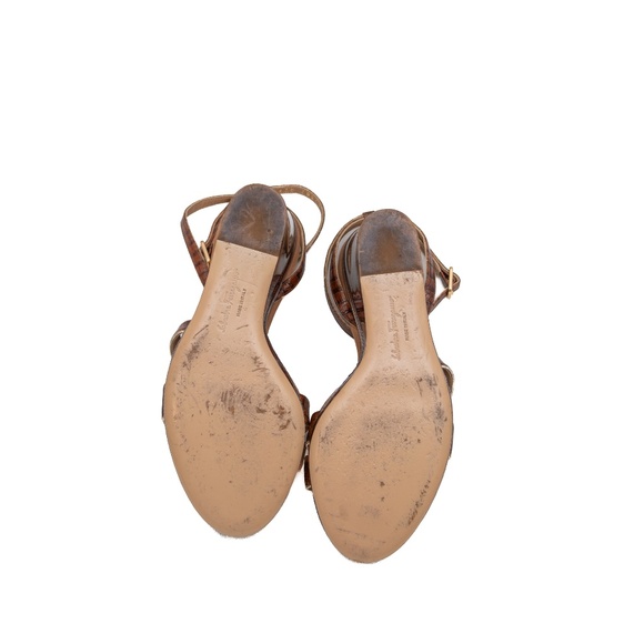 Salvatore Ferragamo Croc-Embossed Wedge Sandals – Tortoiseshell Lucite Platform - Picture 10 of 11